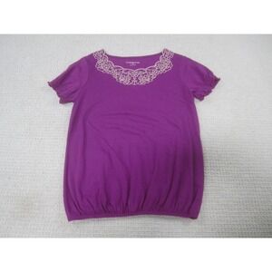 Croft‎ & Barrow Shirt Womens Small Purple Short Sleeve Floral Lace Scoop Neck